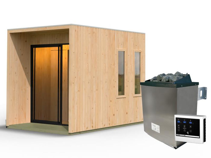 Karibu Saunahaus Catalina, natur -inkl. 9 kW Ofen ext. Steuerung- inkl. Vorraum, 73 mm