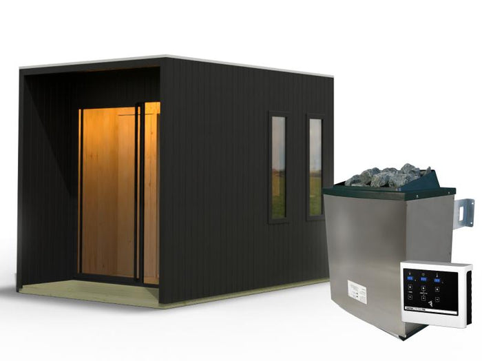 Karibu Saunahaus Catalina, schwarz -inkl. 9 kW Ofen ext. Steuerung- inkl. Vorraum, 73 mm