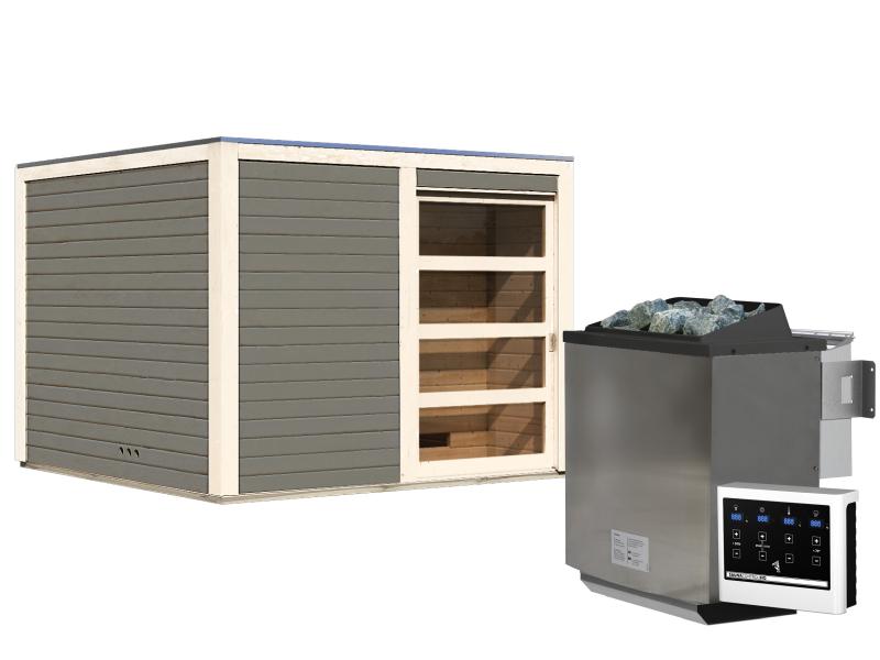 Karibu Saunahaus Cuben terragrau 38 mm inkl. 9-kW-Bioofen