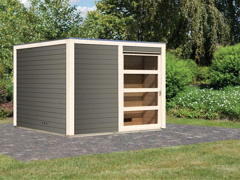 Karibu Saunahaus Cuben terragrau 38 mm ohne Ofen