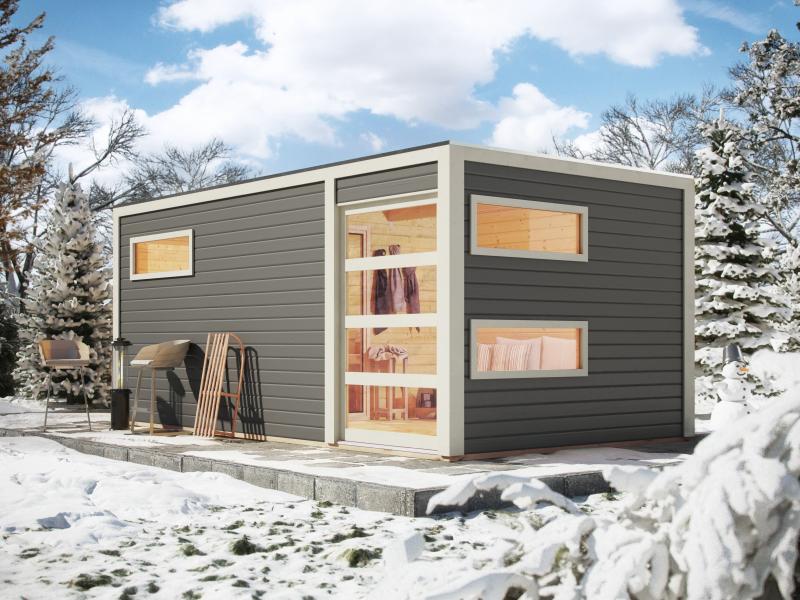 Karibu Saunahaus Hygge 38 mm- terragrau- 9 kW Bioofen ext. Strg