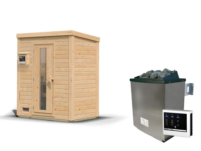 Karibu Saunahaus Hytti 0 38 mm - Ofen 9kW ext. Strg. - Iso Tür naturbelassen