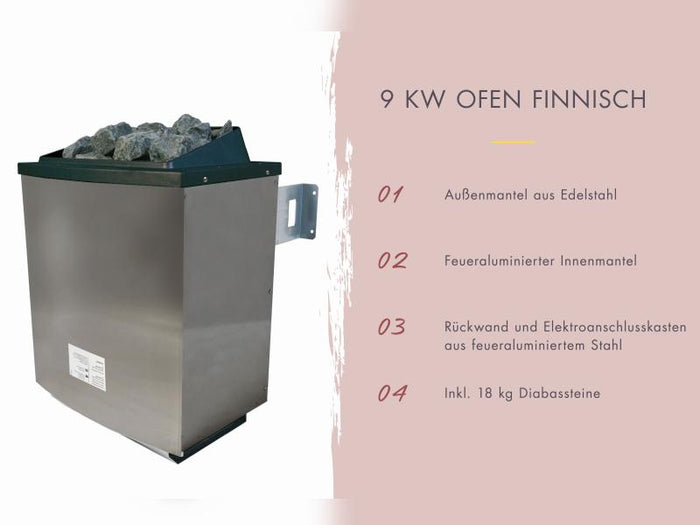 Karibu Saunahaus Hytti 0 38 mm - Ofen 9kW ext. Strg. - Iso Tür, terragrau