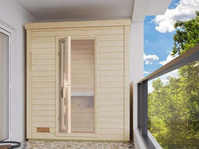 Karibu Saunahaus Hytti 0  38 mm - ohne Ofen - mit Iso-Tür naturbelassen