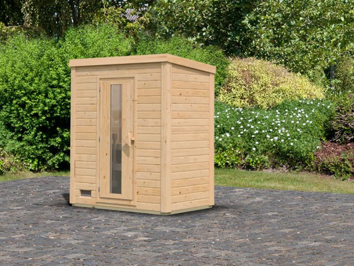 Karibu Saunahaus Hytti 0  38 mm - ohne Ofen - mit Iso-Tür naturbelassen