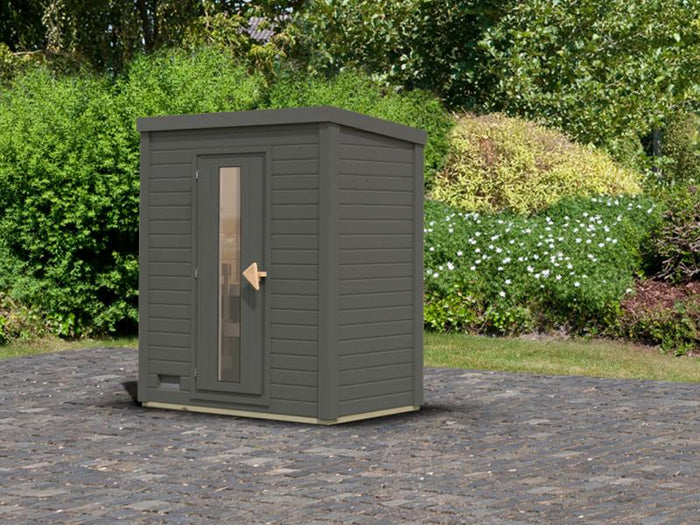 Karibu Saunahaus Hytti 0  38 mm - ohne Ofen - mit Iso-Tür, terragrau