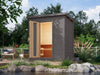 Karibu Saunahaus Hytti 1  38 mm, terragrau - inkl. 9 kW Bioofen ext. Steuerung - mit Energiespartür