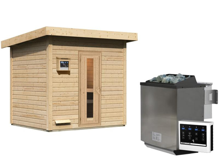 Karibu Saunahaus Hytti 3 38 mm - inkl. 9 kW Bioofen ext. Steuerung - inkl. Energiespartür und Fußbo