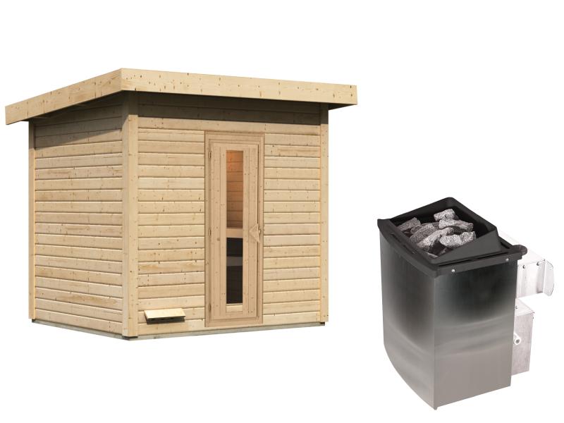 Karibu Saunahaus Hytti 3 38 mm - inkl. 9 kW Ofen integr. Steuerung - inkl. Energiespartür und Fußbo