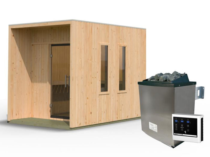 Karibu Saunahaus Laguna natur,73 mm -inkl. 9 kW Ofen ext. Steuerung