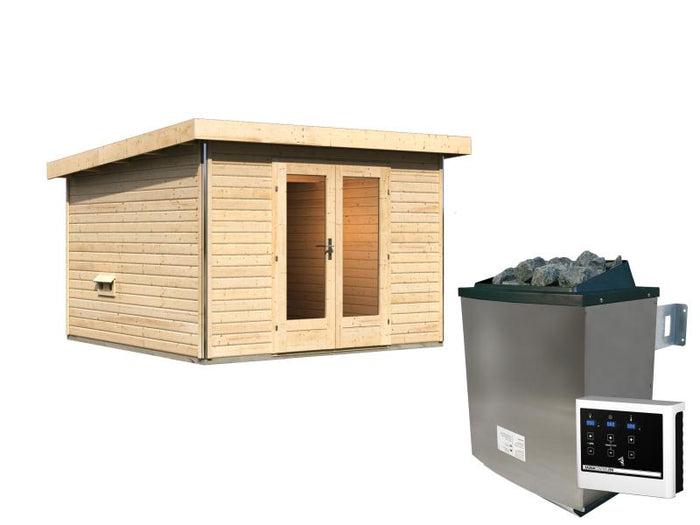 Karibu Saunahaus Mainburg 1 Set A naturbelassen -9kW Ofen ext. Strg