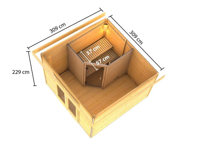 Karibu Saunahaus Mainburg 1 Set A naturbelassen -9kW Bioofen ext. Strg