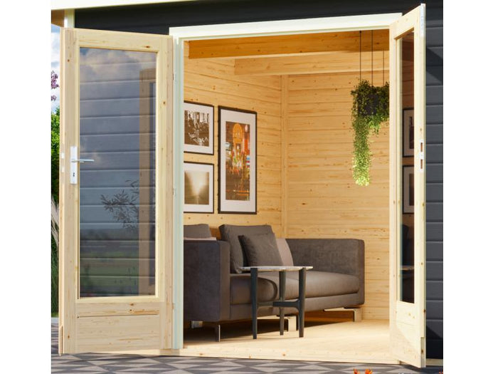 Karibu Saunahaus Mainburg 1 Set A terragrau -9kW Bioofen ext. Strg