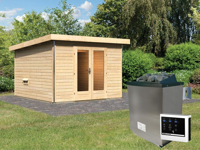 Karibu Saunahaus Mainburg 1 Set B naturbelassen- 9 kW Ofen ext. Strg