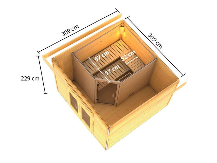 Karibu Saunahaus Mainburg 1 Set B terragrau- 9 kW Bioofen ext. Strg