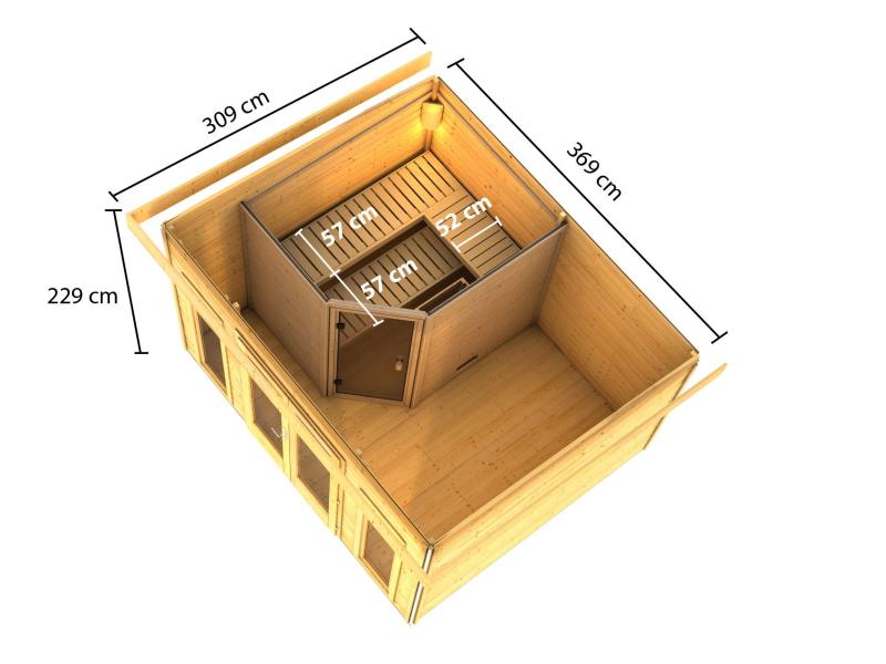 Karibu Saunahaus Mainburg 2 Set B terragrau -9 kW Ofen ext. Steuerung-