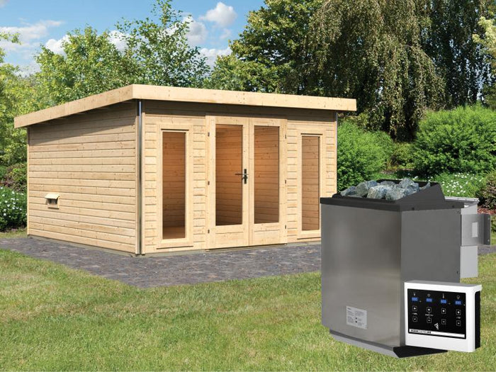 Karibu Saunahaus Mainburg 3 Set A naturbelassen -9 kW Bioofen ext. Strg