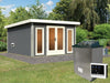 Karibu Saunahaus Mainburg 3 Set A terragrau -9 kW Ofen ext.Strg