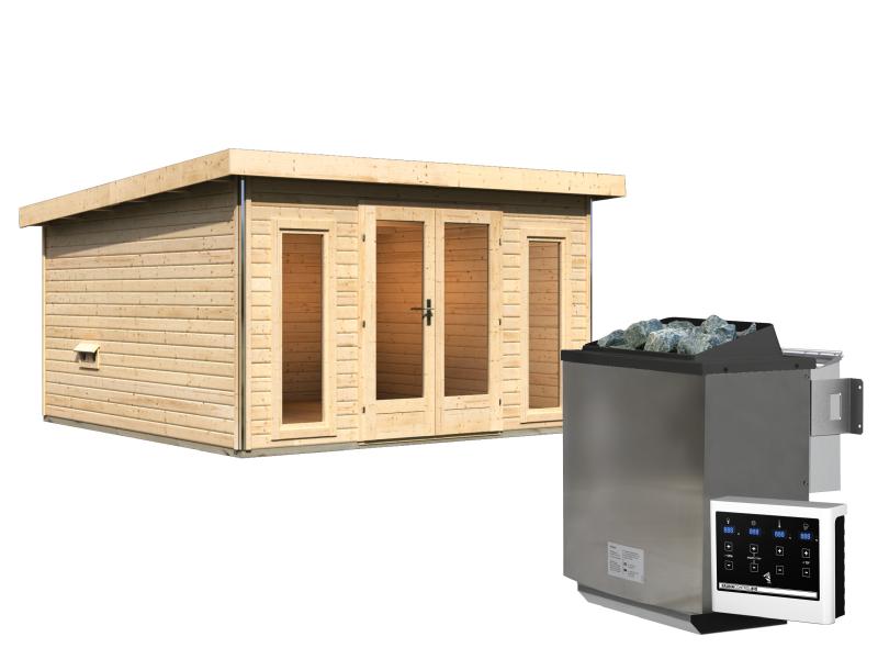 Karibu Saunahaus Mainburg 3 Set B naturbelassen- 9 kW Bioofen ext. Strg