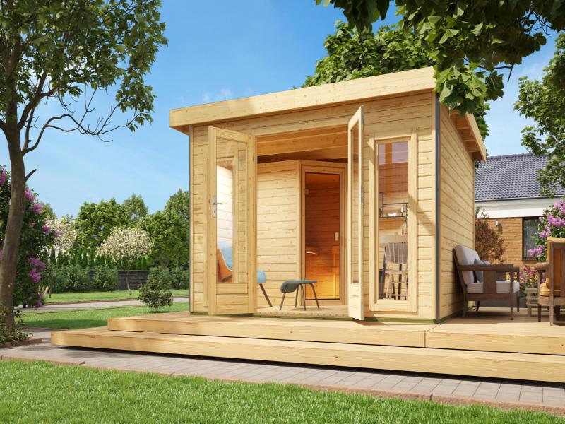 Karibu Saunahaus Mainburg 3 Set B ohne Ofen naturbelassen