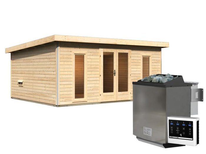 Karibu Saunahaus Mainburg 4 Set A naturbelassen- 9kW Bioofen ext. Strg