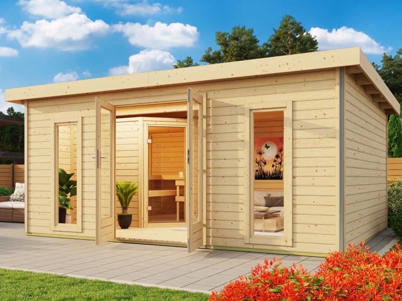 Karibu Saunahaus Mainburg 4 Set B naturbelassen- 9 kW Bioofen ext. Strg