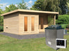 Karibu Saunahaus Mainburg 5 Set A naturbelassen- 9 kW Ofen ext. Strg