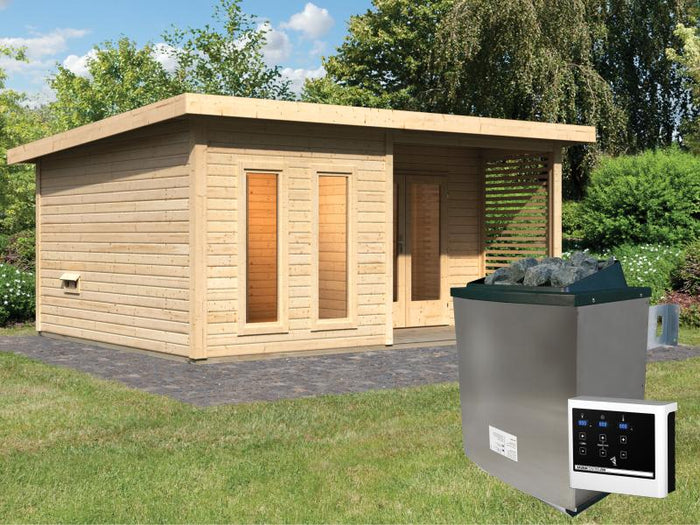 Karibu Saunahaus Mainburg 5 Set A naturbelassen- 9 kW Ofen ext. Strg