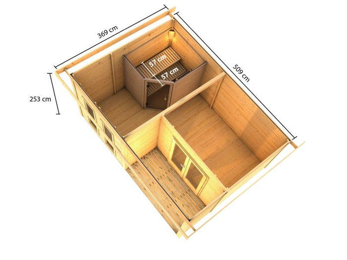 Karibu Saunahaus Mainburg 5 Set A naturbelassen- 9 kW Bioofen ext. Strg
