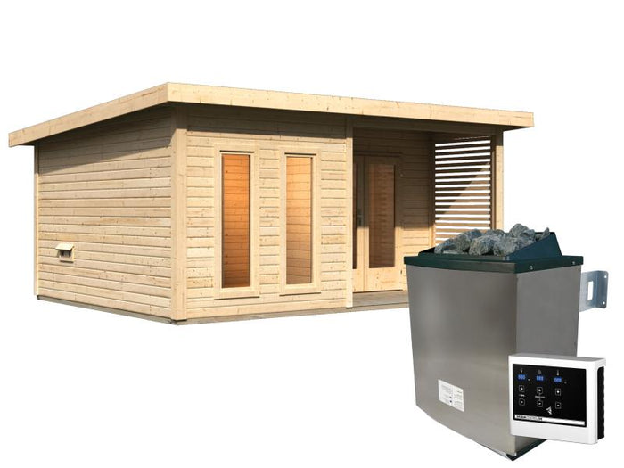 Karibu Saunahaus Mainburg 5 Set B naturbelassen- 9 kW Ofen ext. Strg