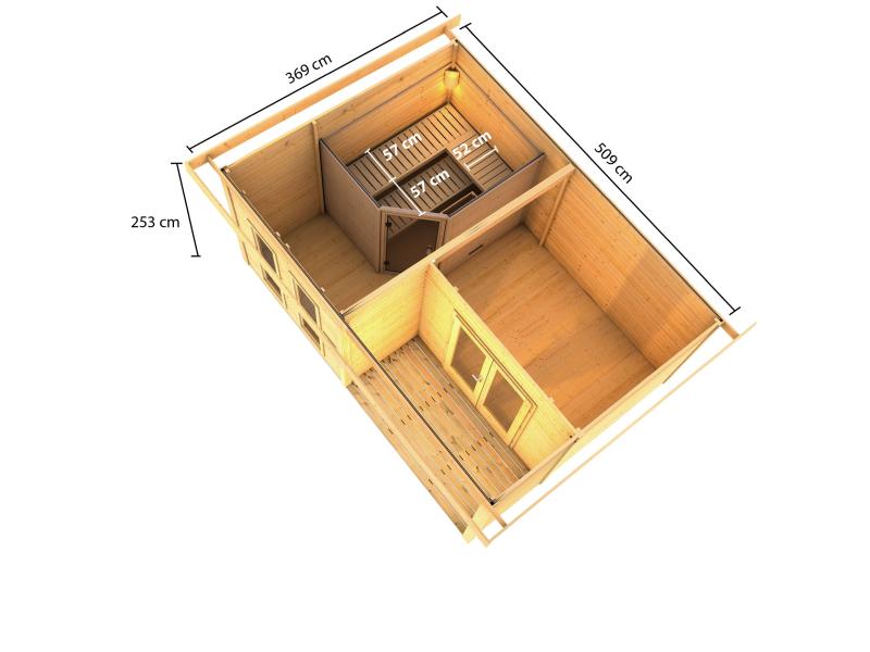 Karibu Saunahaus Mainburg 5 Set B naturbelassen- 9 kW Ofen ext. Strg
