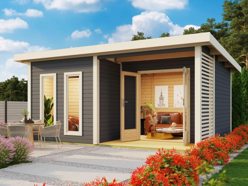 Karibu Saunahaus Mainburg 5 Set B terragrau- 9 kW Ofen ext. Strg