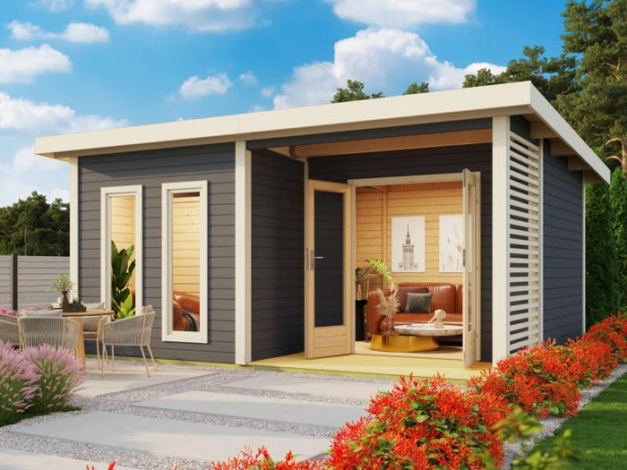 Karibu Saunahaus Mainburg 5 Set B terragrau- 9 kW Ofen ext. Strg