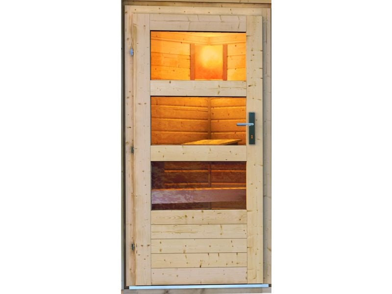 Karibu Saunahaus Mikka 38 mm- 9 kW Ofen ext. Strg- moderne Tür