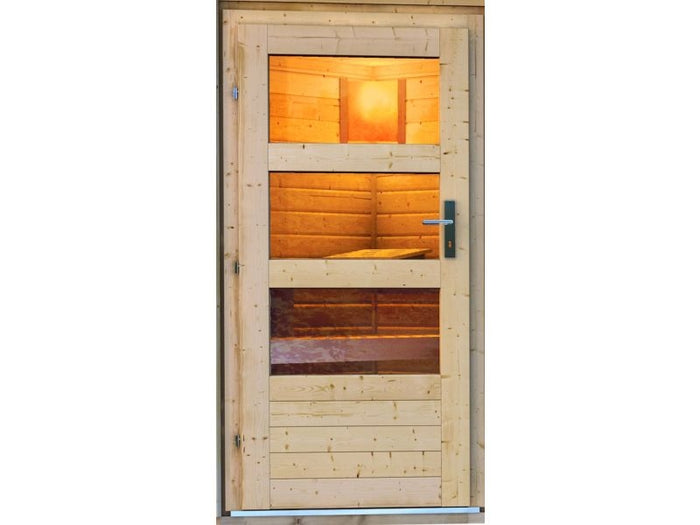 Karibu Saunahaus Mikka 38 mm- 9 kW Ofen ext. Strg- moderne Tür