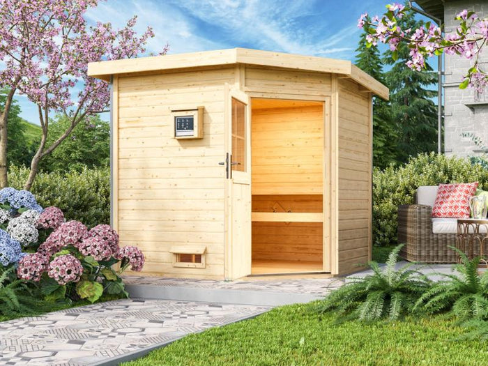 Karibu Saunahaus Mikka 38 mm-inkl. 9 kW Ofen ext. Strg- klassische Tür