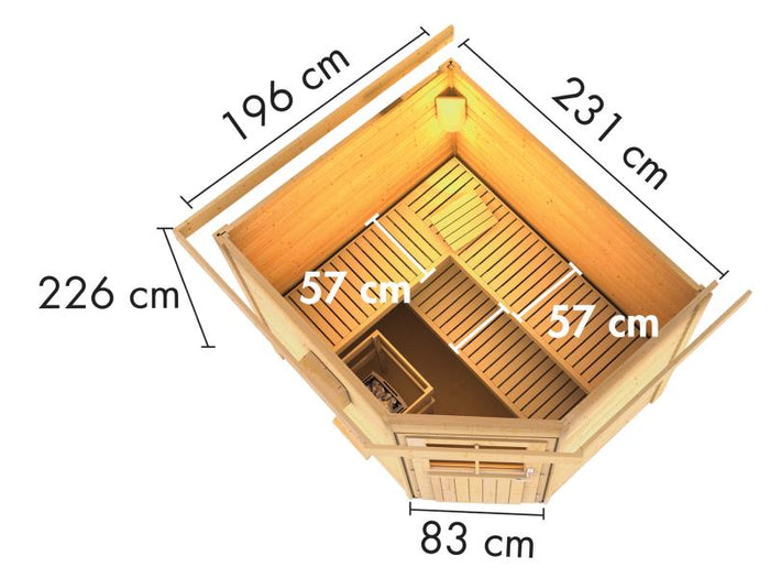Karibu Saunahaus Mikka 38 mm- ohne Ofen- moderne Tür