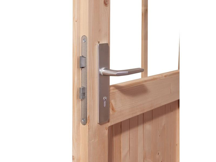 Karibu Saunahaus Mikka 38 mm -terragrau- inkl. 9 kW Bioofen ext. Steuerung -klassische Tür