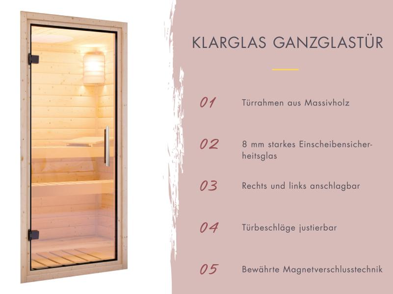 Karibu Saunahaus Miramar natur, inkl. 9 kW Bioofen ext. Steuerung, inkl. Vorraum, 73 mm