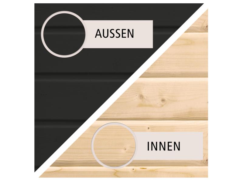 Karibu Saunahaus Miramar schwarz 73 mm ohne Ofen, inkl. Vorraum