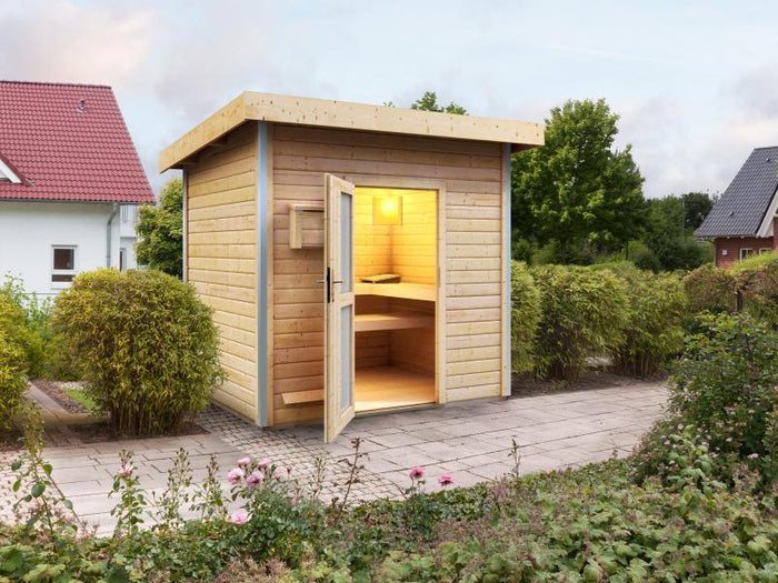 Karibu Saunahaus Norge 38 mm- ohne Ofen- Milchglastür
