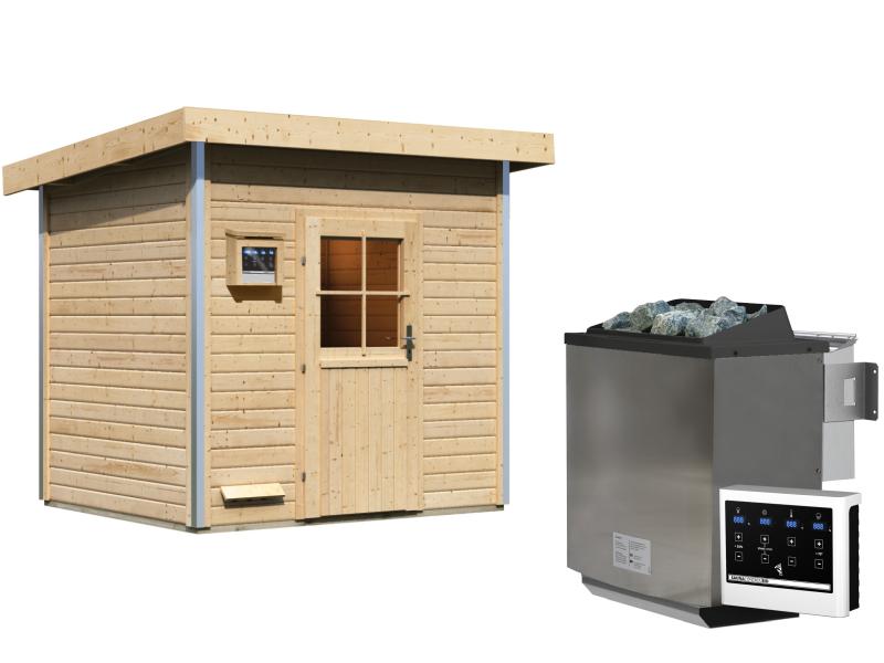 Karibu Saunahaus Norge inkl. 9kW Bioofen ext. Steuerung,mit klassischer Tür