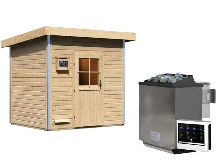 Karibu Saunahaus Norge inkl. 9kW Bioofen ext. Steuerung,mit klassischer Tür