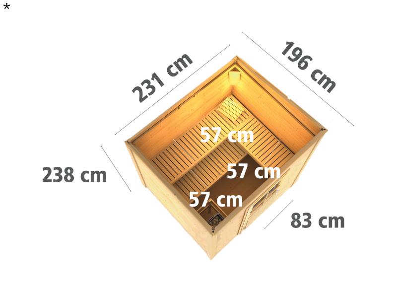Karibu Saunahaus Norge inkl. 9kW Bioofen ext. Steuerung,mit klassischer Tür