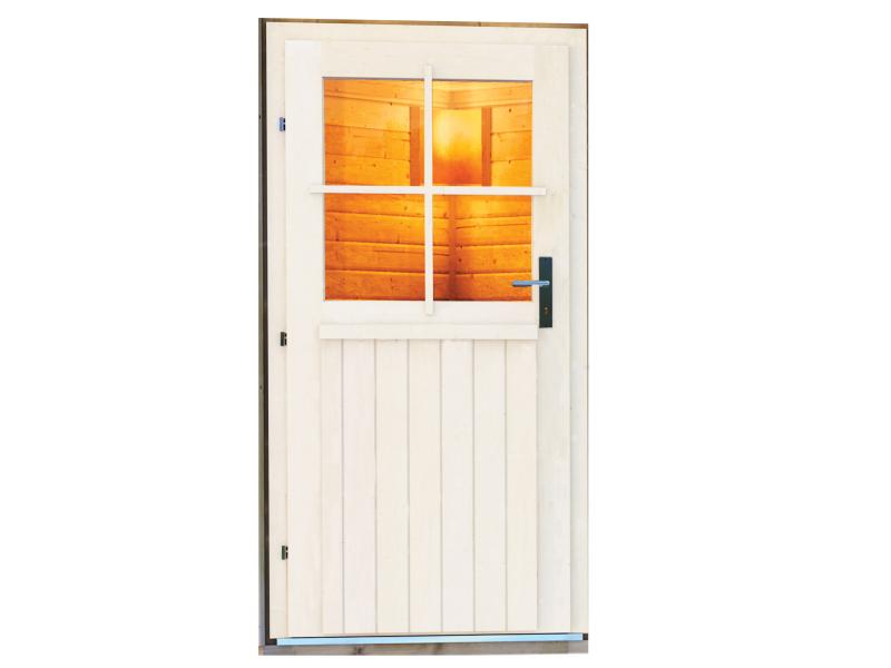 Karibu Saunahaus Norge terragrau, inkl. 9 kW Bioofen ext. Steuerung -klassische Tür-