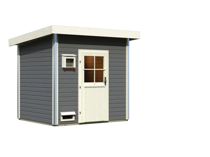 Karibu Saunahaus Norge, terragrau, mit klassischer Tür -ohne Ofen-