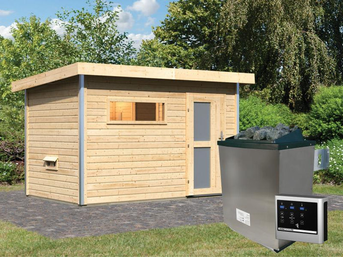 Karibu Saunahaus Skrollan 1 38 mm- 9 kW Ofen ext. Strg- Milchglastür