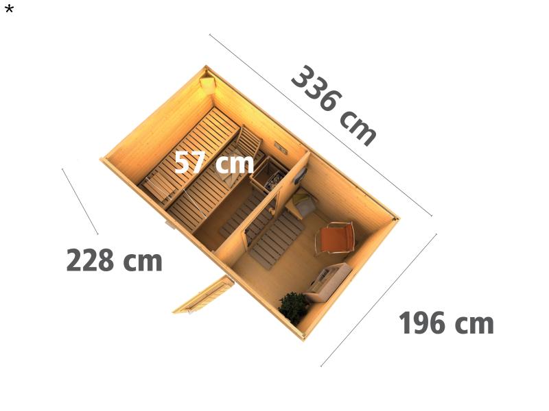Karibu Saunahaus Skrollan 1 in terragrau- 38 mm- ohne Ofen- klassische Tür