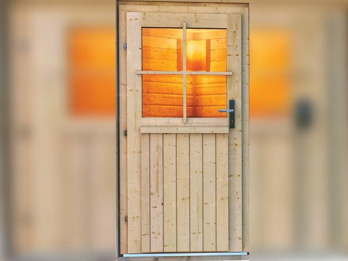 Karibu Saunahaus Skrollan 1 inkl. 9 kW Bioofen ext. Steuerung- klassische Tür