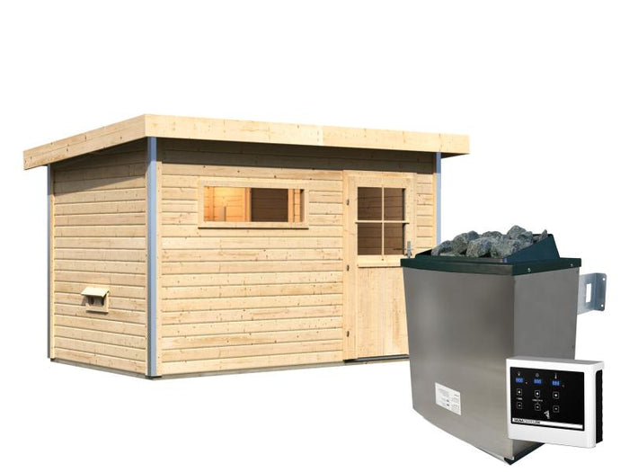 Karibu Saunahaus Skrollan 1 inkl. 9 kW Ofen ext. Steuerung- klassische Tür